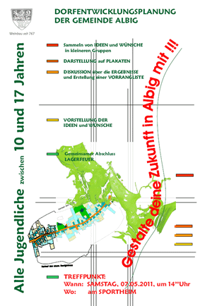 Plakat zu Bekanntmachung zum Treffen aller Jugendlichen zur Dorfentwicklungsplanung