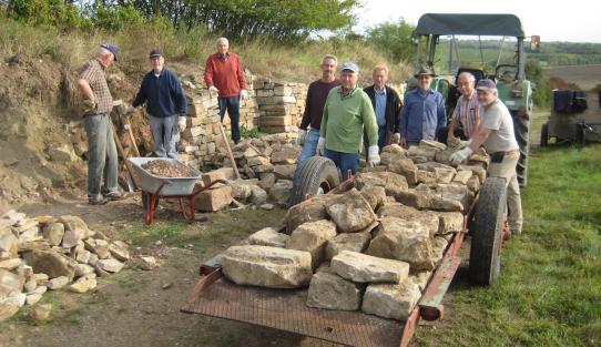 In der Gemarkung „Ahlenberg“ wurde mit Elan an der Sanierung der Trockenmauer gearbeitet