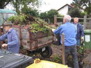 Volontäre bei der Entsorgung des Herbstlaubs