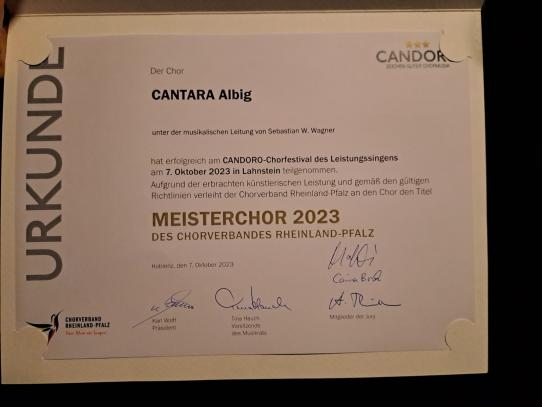 Cantara Frauenchor Albig Urkunde
