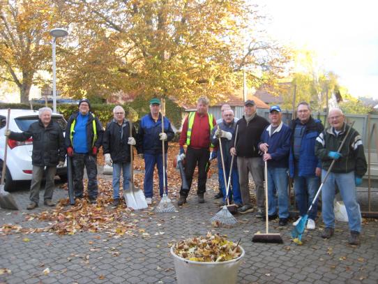 Volontäre beim Entfernen von Laub