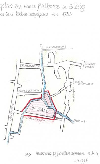 Plan des ehemaligen Salhofes in Albig ab dem Bebauungsjahr von 1753